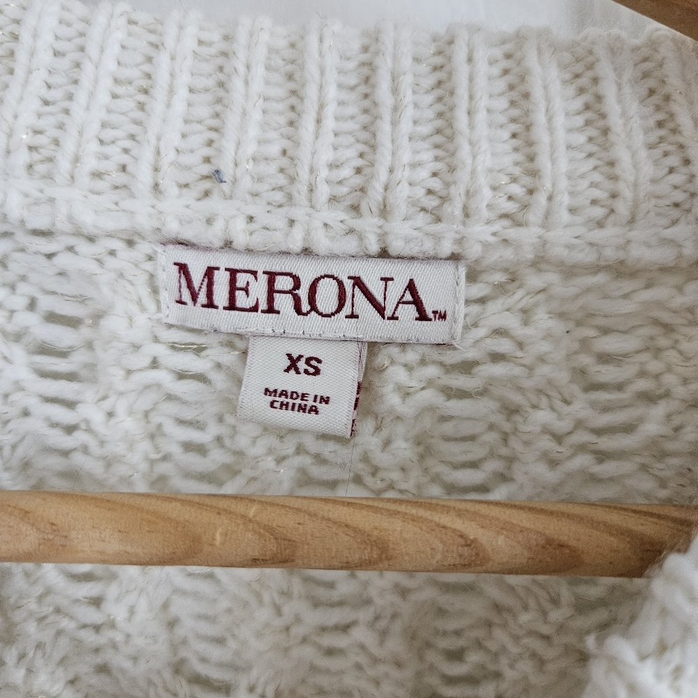 Ivory Cable Knit Sweater With Gold Specs. - Picture 3 of 9